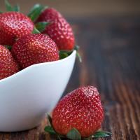 bowl of strawberries on the counter