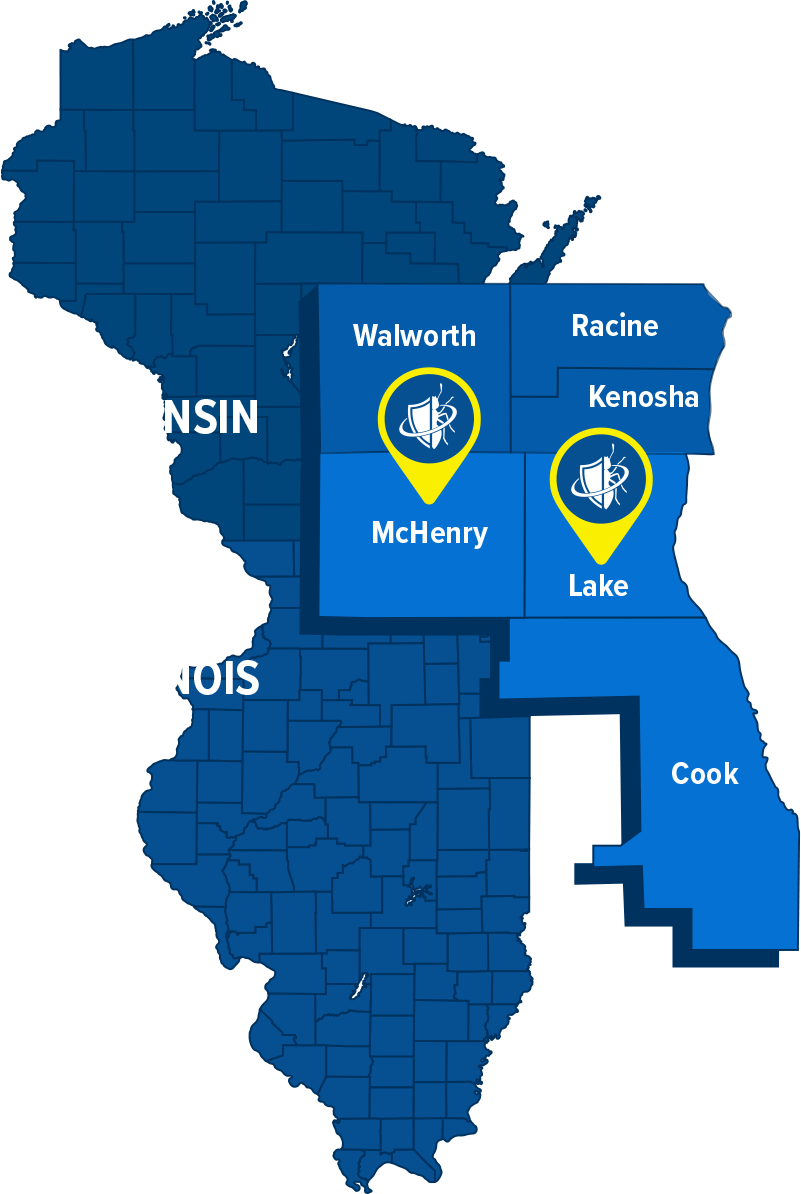 A-Action Pest Control Service Area Map Wisconsin and Illinois